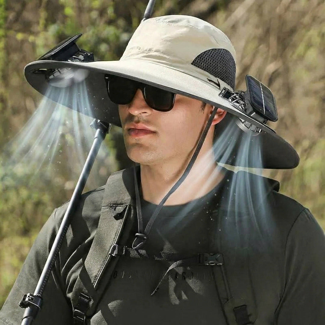 Unisex Outdoor Sun Hat with Solar Fans UV Protection Wide Brim - Lenila