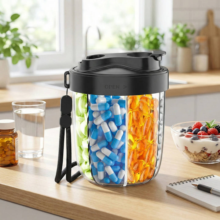 Portable Large Pill Organizer with Compartments Wide Opening Carrying