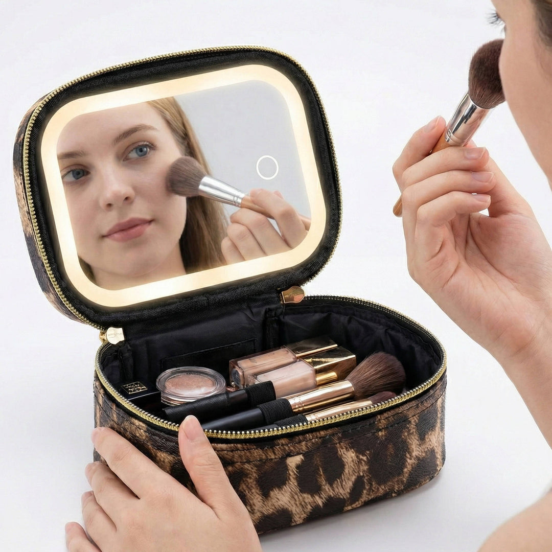 Travel Makeup Bag with Adjustable LED Mirror Portable Organizer - Lenila