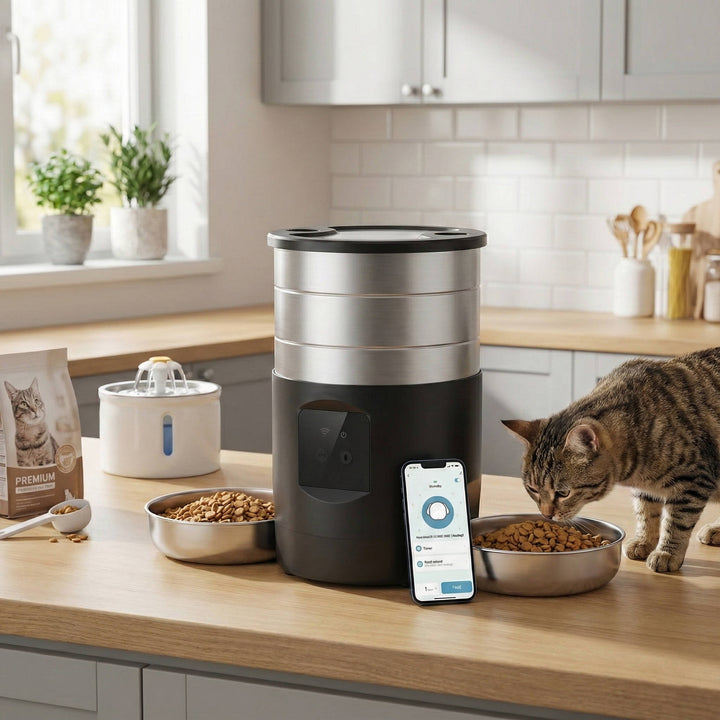 Automatic Cat Feeder with WiFi and Stainless Steel Bowls
