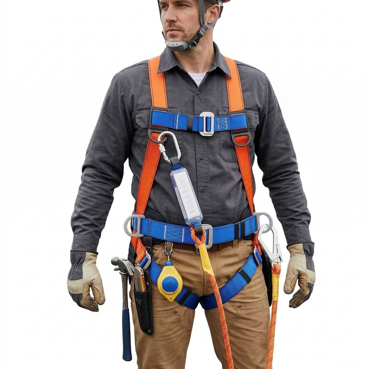 Safety Harness with Shock Absorbing Lanyard and Comfortable Waist Pad - Lenila