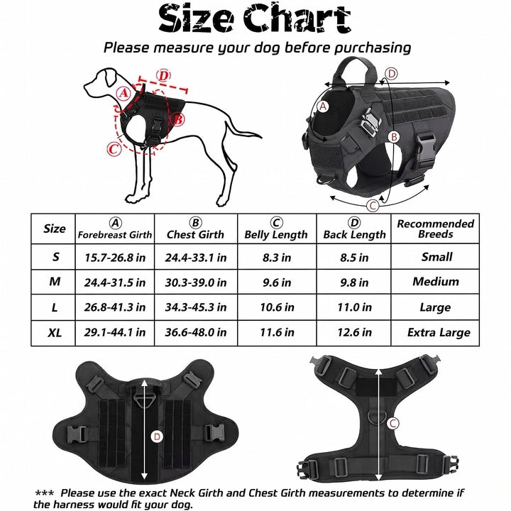 Adjustable Tactical Dog Vest Harness with Collar and Leash for Medium