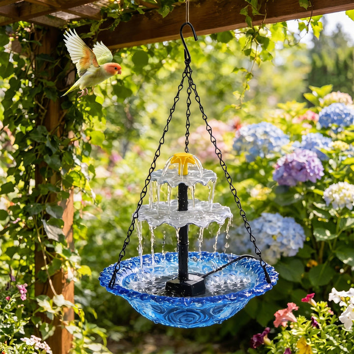 Outdoor Solar-Powered Hanging Bird Bath Fountain with Automatic Pump