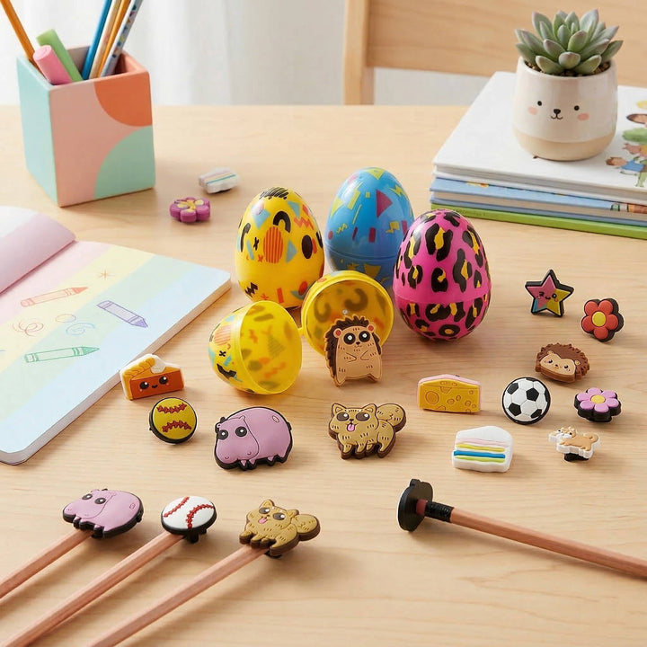Kids Easter Egg Hunt Fillers Plastic Eggs with Pencil Charms