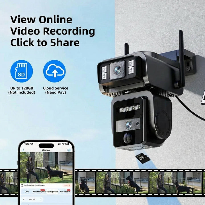 Outdoor Wireless Solar Cctv Security Camera Dual Lens 1080P HD