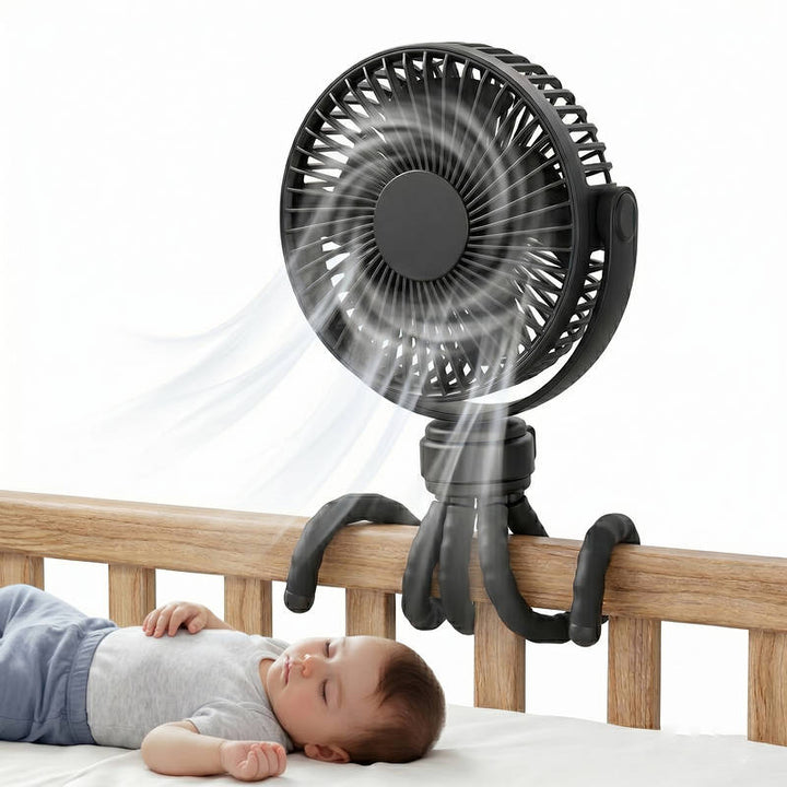 Portable Baby Stroller Fan USB Rechargeable Quiet Clip-On with LED