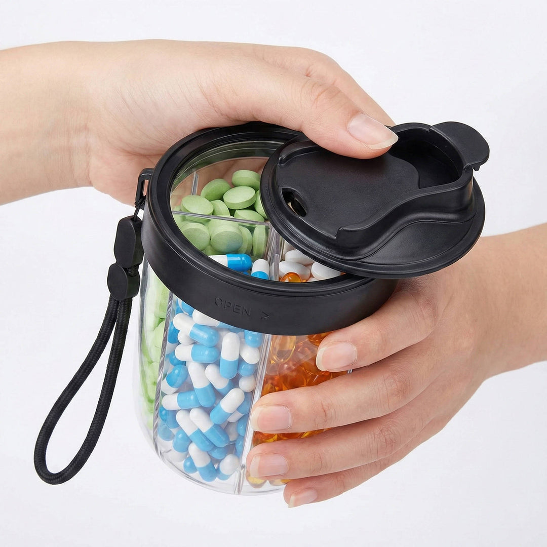 Portable Large Pill Organizer with Compartments Wide Opening Carrying