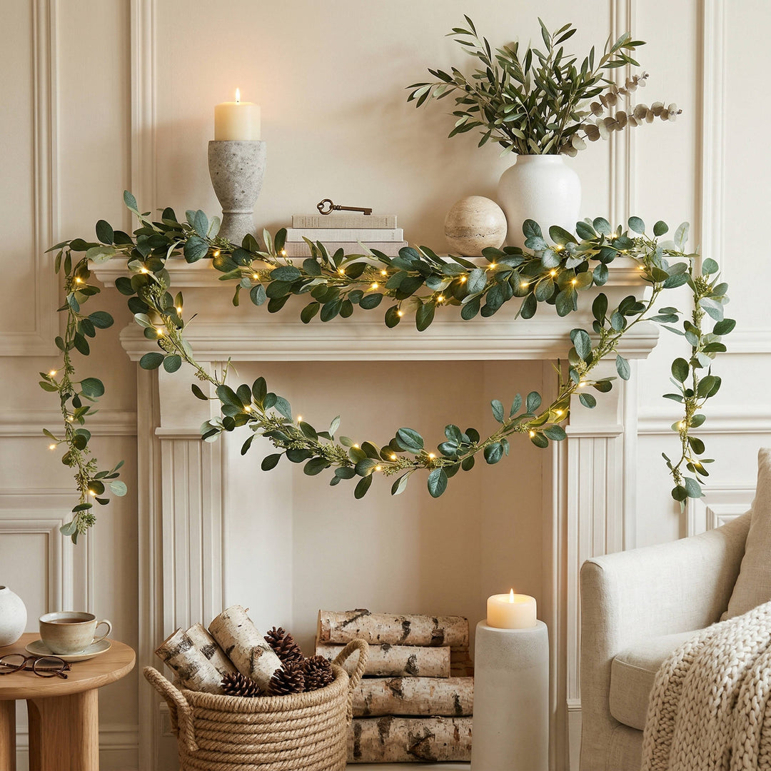 Decorative Eucalyptus Garland with Fairy Lights for Mantel - Lenila