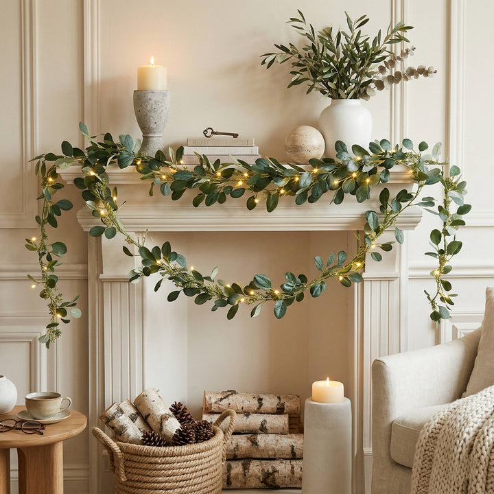 Decorative Eucalyptus Garland with Fairy Lights for Mantel - Lenila