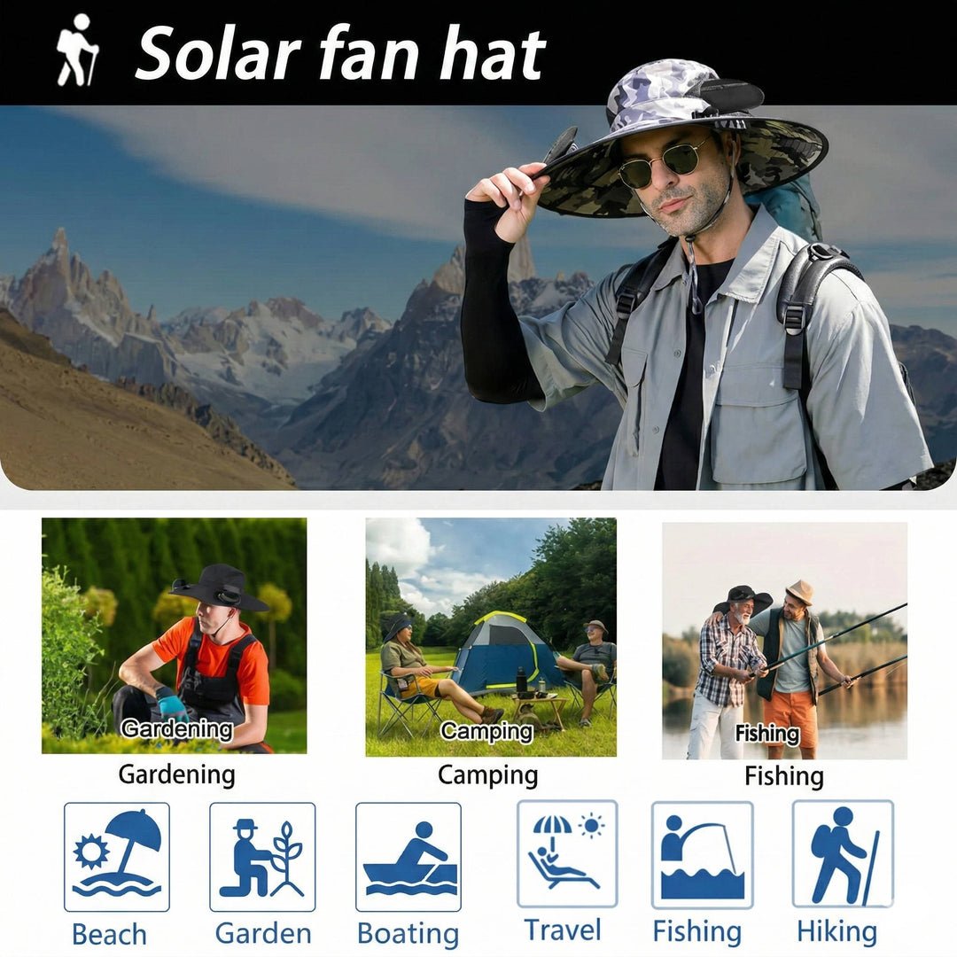 Outdoor Sun Hat with Solar Fans UV Protection Wide Brim