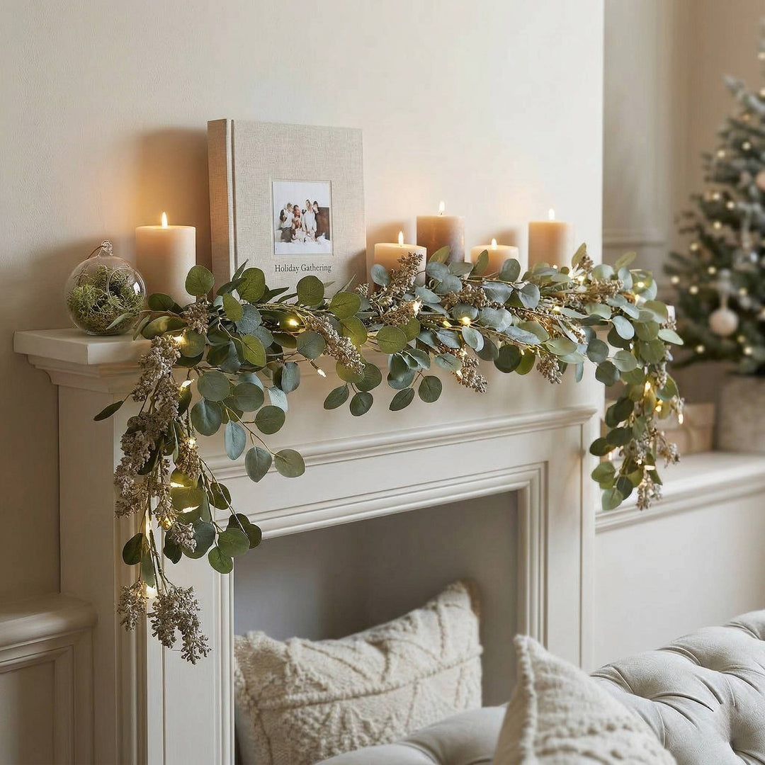 Decorative Eucalyptus Garland with Fairy Lights for Mantel
