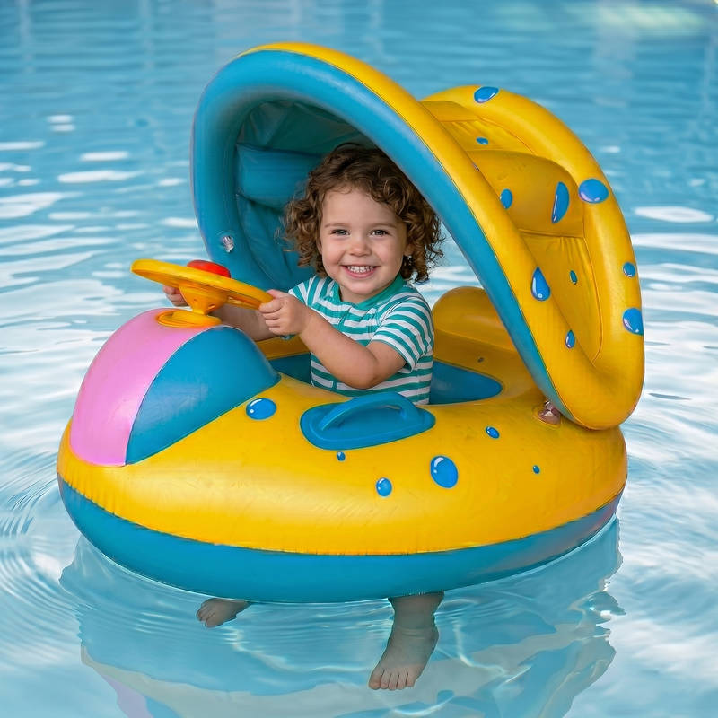 Kids Inflatable Swim Trainer Float PVC with Sun Shade Safe Fit - Lenila