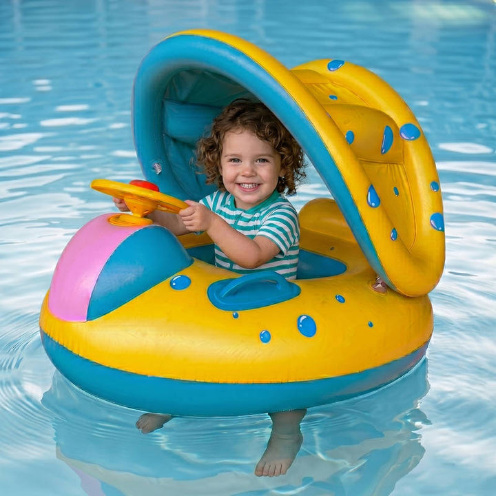 Kids Inflatable Swim Trainer Float PVC with Sun Shade Safe Fit - Lenila