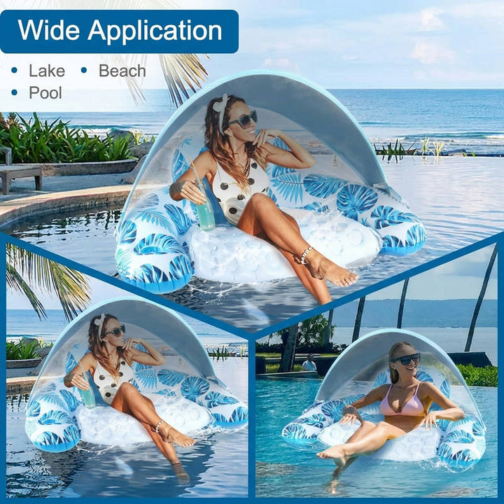 Adult Inflatable Pool Float Chair with Adjustable Canopy and Cup