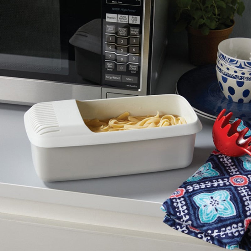 Microwave Pasta Cooker with Steamer Basket and Cool Grip Handles - Lenila