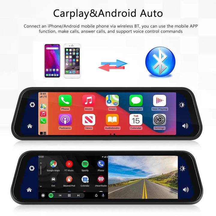 Car Dash Cam Mirror with Dual HD Recording GPS Tracking 9.66in