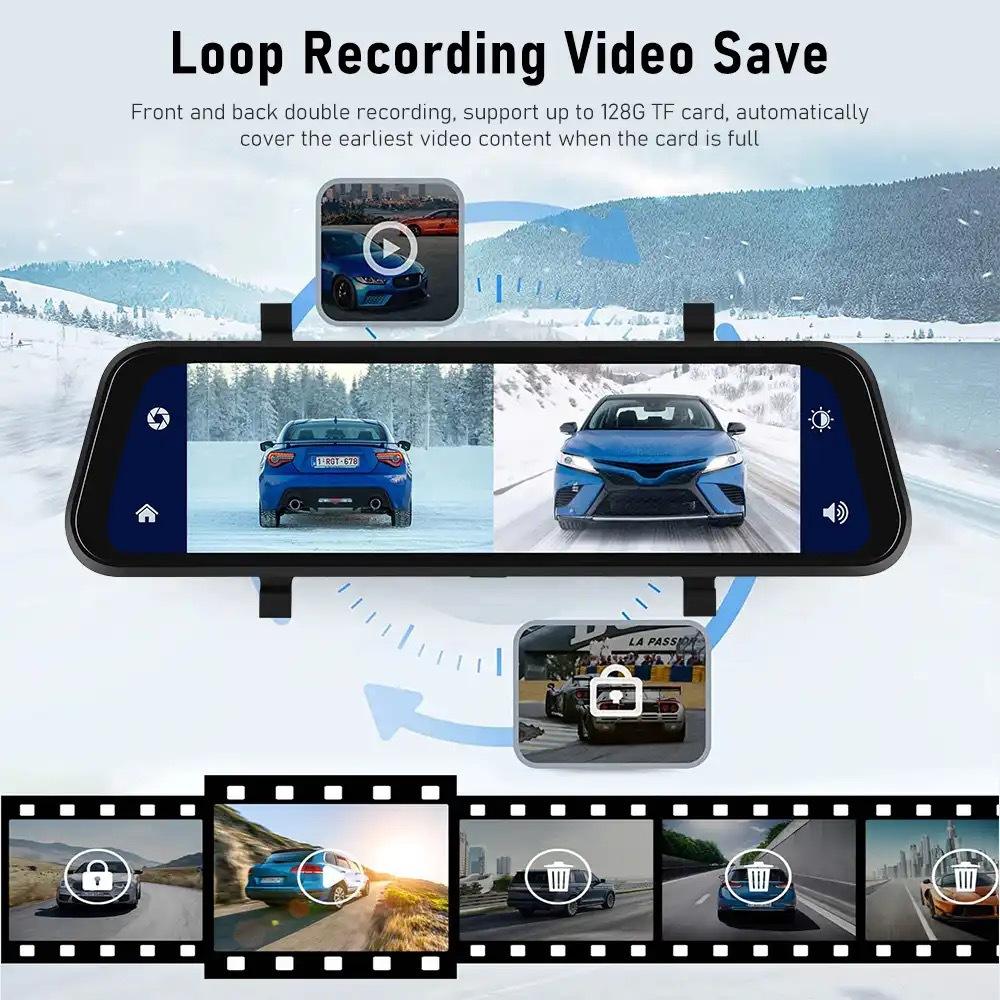 Car Dash Cam Mirror with Dual HD Recording GPS Tracking 9.66in