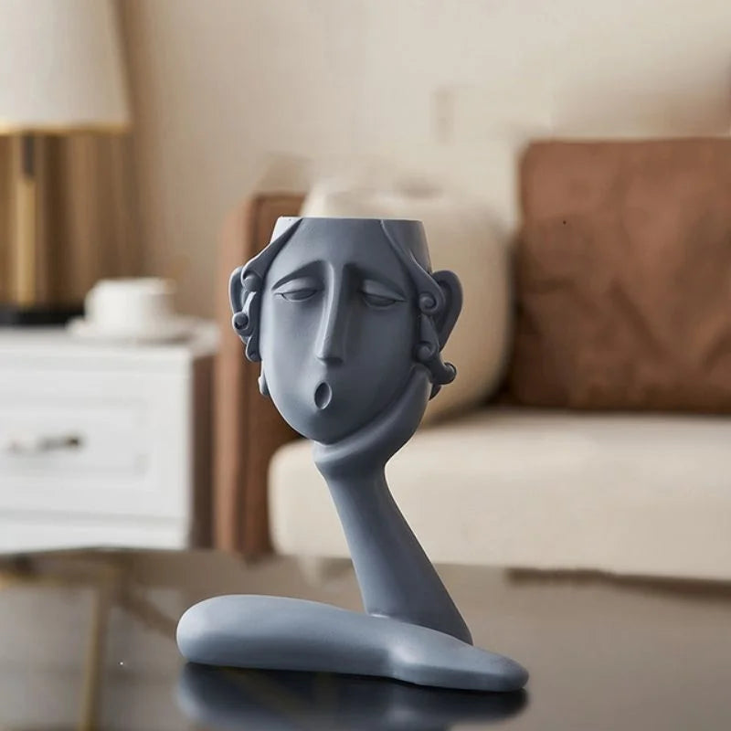 Decorative Ceramic Face Vase Set Textured Matte Finish Wide Opening