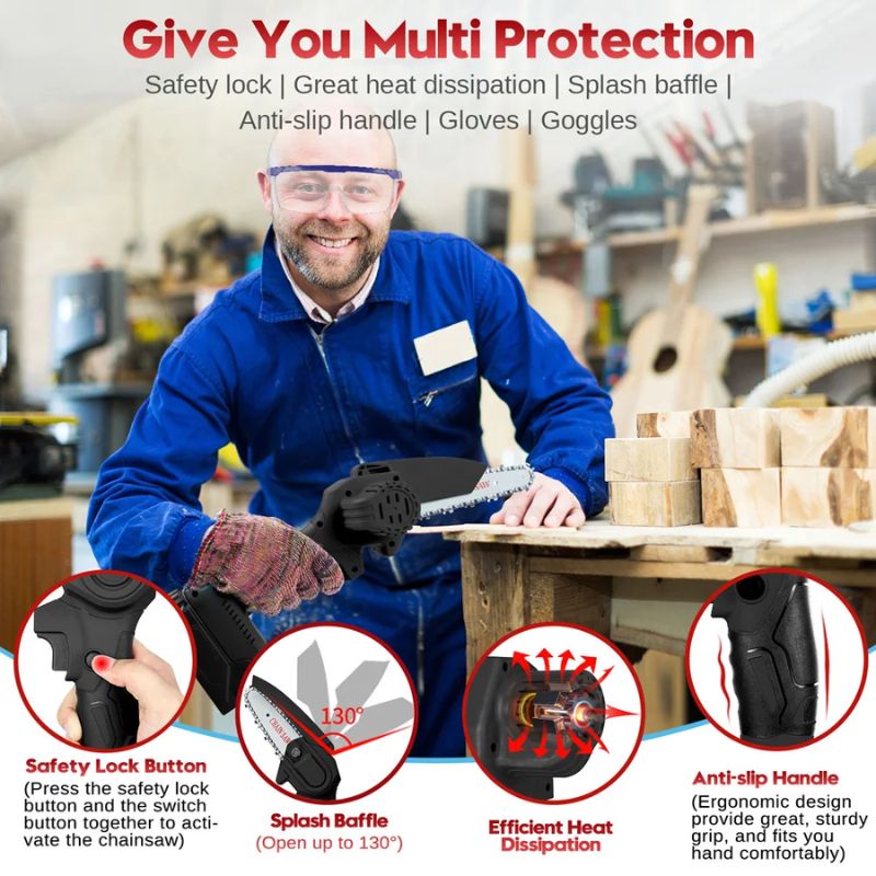 Electric Mini Chainsaw 6-Inch Compact Lightweight