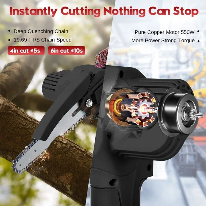 Electric Mini Chainsaw 6-Inch Compact Lightweight