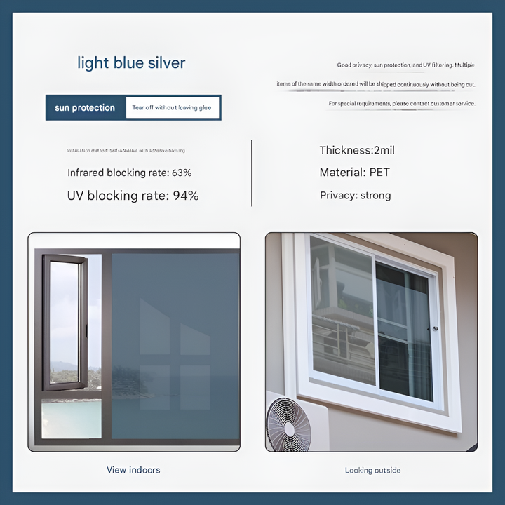 Static Cling Window Film Mirror Effect UV Blocking Privacy
