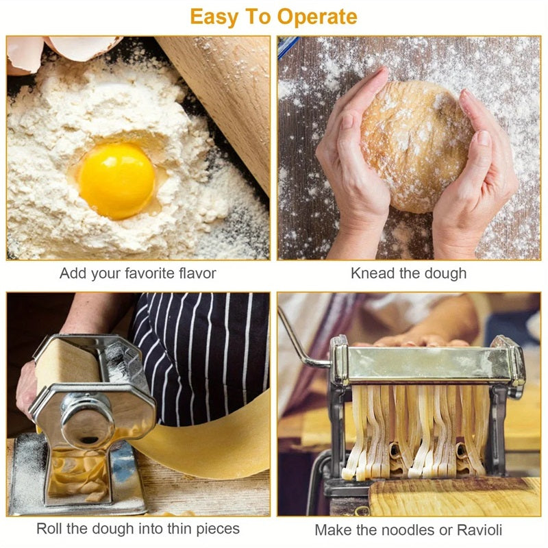 Compact Stainless Steel Pasta Maker Adjustable Thickness