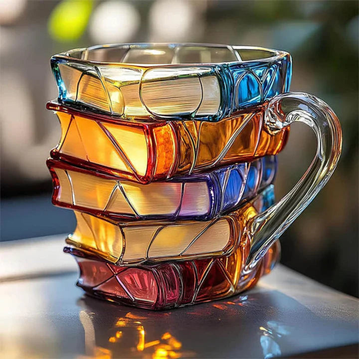 Glass Mug Borosilicate Handmade 3D Book Design 12oz Capacity - Lenila