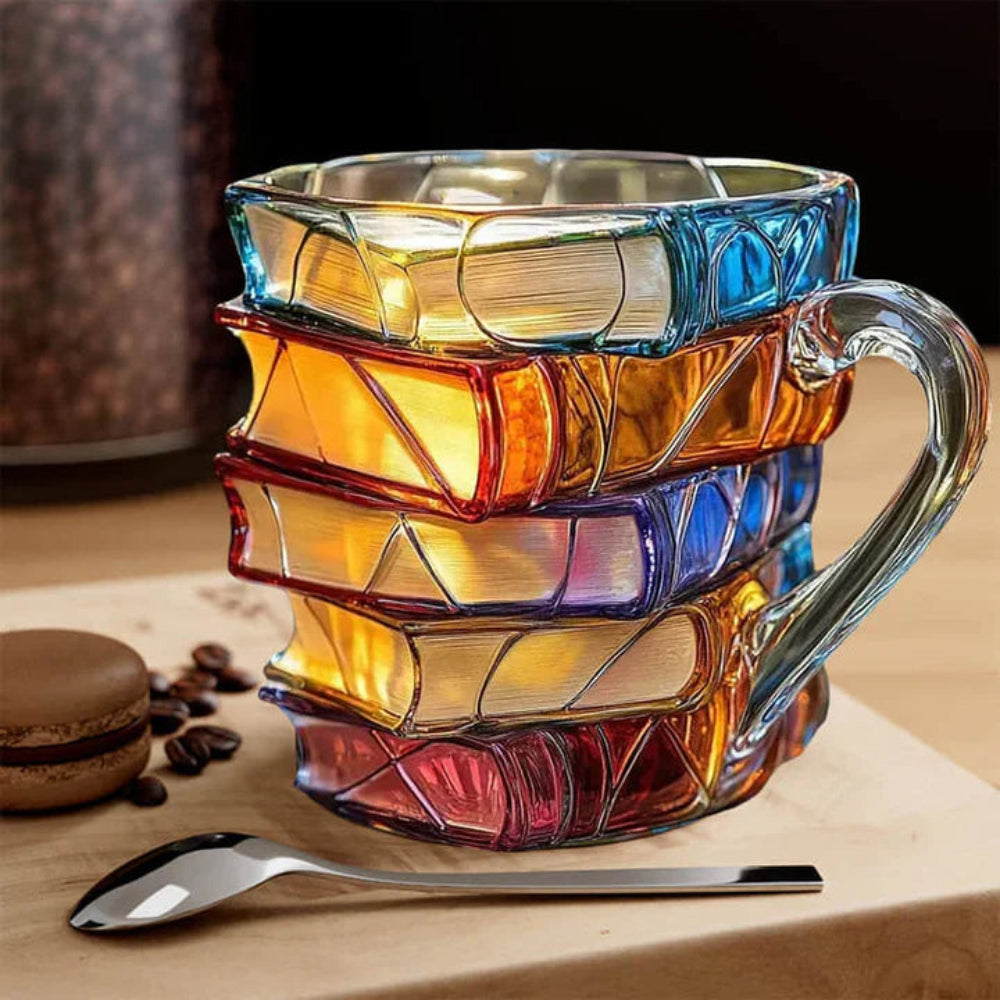 Glass Mug Borosilicate Handmade 3D Book Design 12oz Capacity