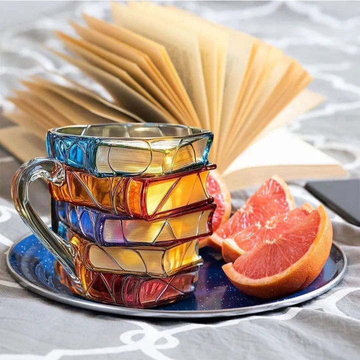 Glass Mug Borosilicate Handmade 3D Book Design 12oz Capacity