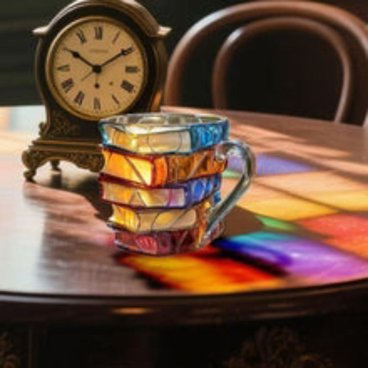 Glass Mug Borosilicate Handmade 3D Book Design 12oz Capacity