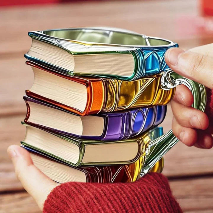 Glass Mug Borosilicate Handmade 3D Book Design 12oz Capacity