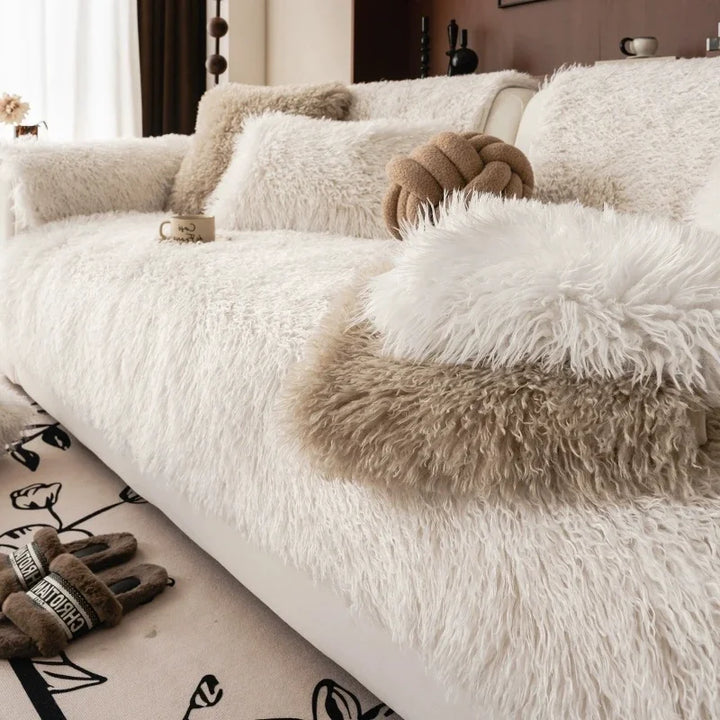 Stretchable Sofa Cover Faux Lambswool Machine Washable Pet Protection - Lenila