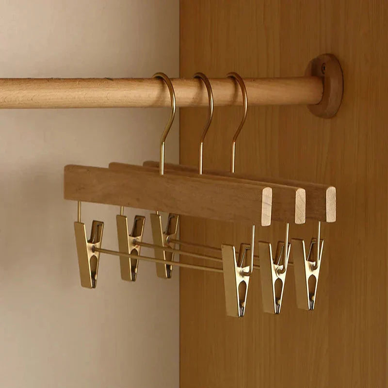Wide Shoulder Wooden Hangers Camphor Wood Flocked Rod Set