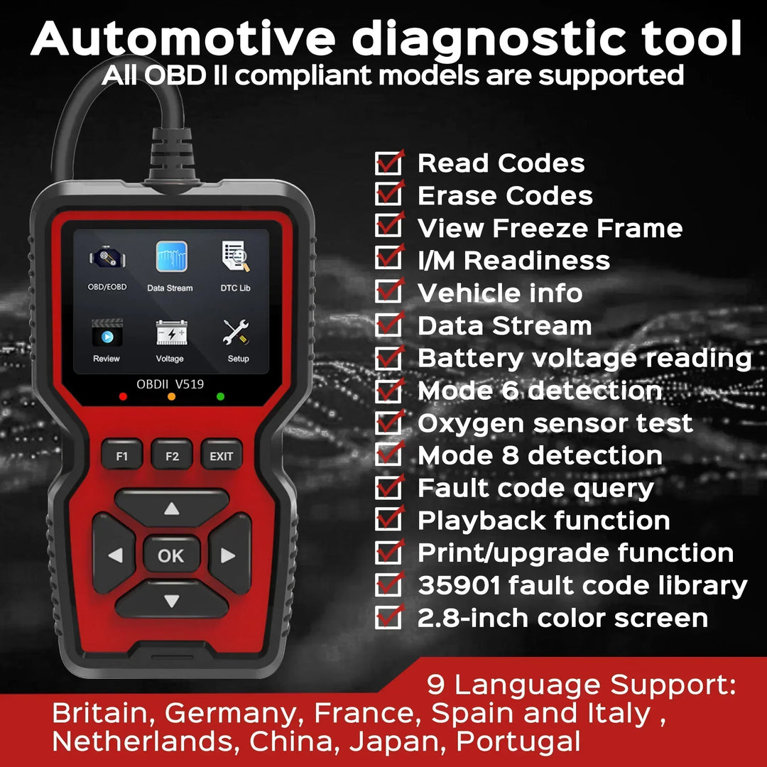 Diagnostic Code Reader with Live Data and Freeze Frame for Vehicles