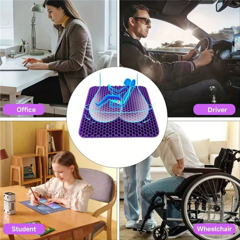 Gel Seat Cushion Honeycomb Grid Breathable Mesh Cover Machine Washable