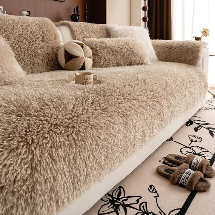 Stretchable Sofa Cover Faux Lambswool Machine Washable Pet Protection