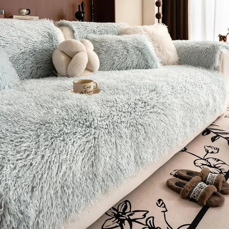 Stretchable Sofa Cover Faux Lambswool Machine Washable Pet Protection