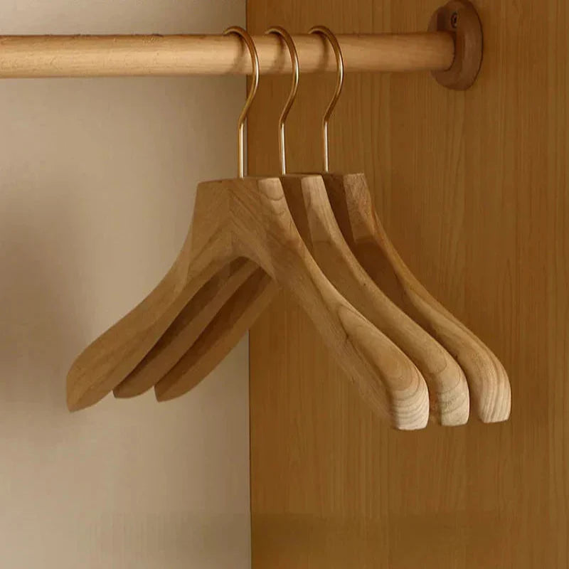 Wide Shoulder Wooden Hangers Camphor Wood Flocked Rod Set