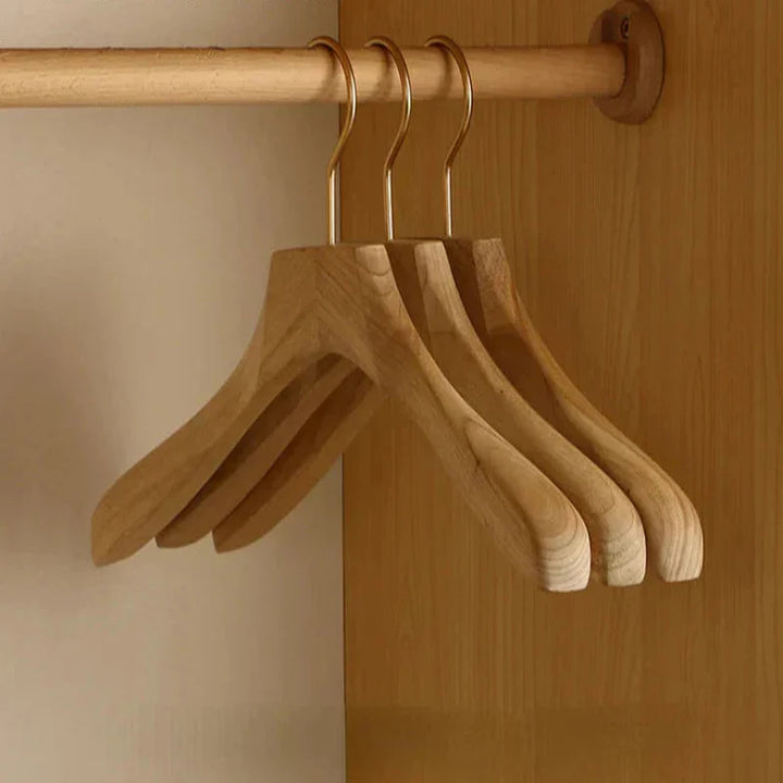 Wide Shoulder Wooden Hangers Camphor Wood Flocked Rod Set