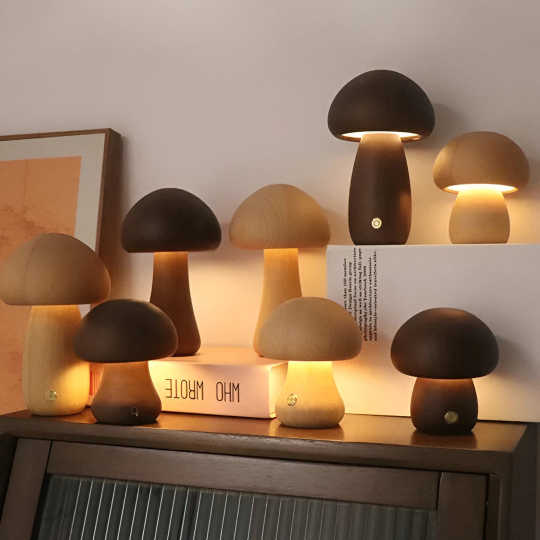 Wooden Table Lamp Mushroom Shape