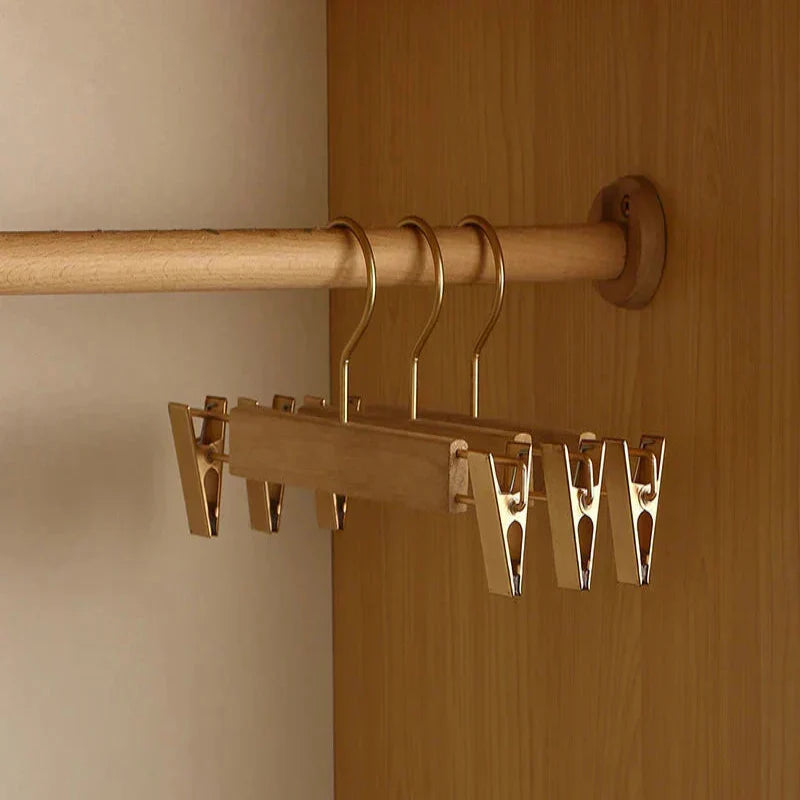 Wide Shoulder Wooden Hangers Camphor Wood Flocked Rod Set