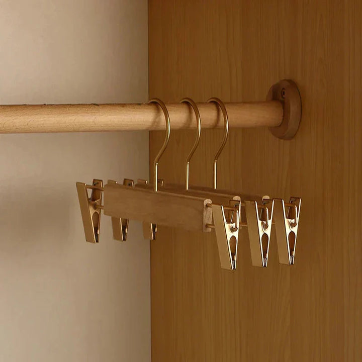 Wide Shoulder Wooden Hangers Camphor Wood Flocked Rod Set