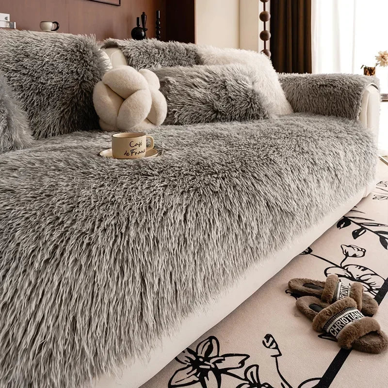 Stretchable Sofa Cover Faux Lambswool Machine Washable Pet Protection