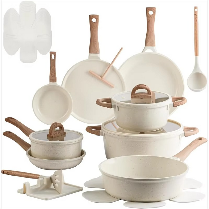 Ceramic Nonstick 22-Piece Cookware Set Tempered Glass Lids - Lenila