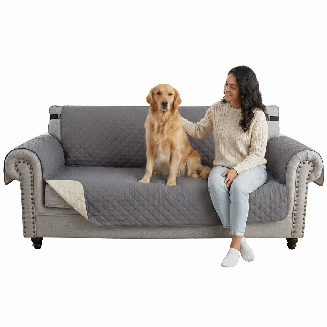Reversible Sofa Cover Water Resistant Elastic Straps Pet Protector - Lenila