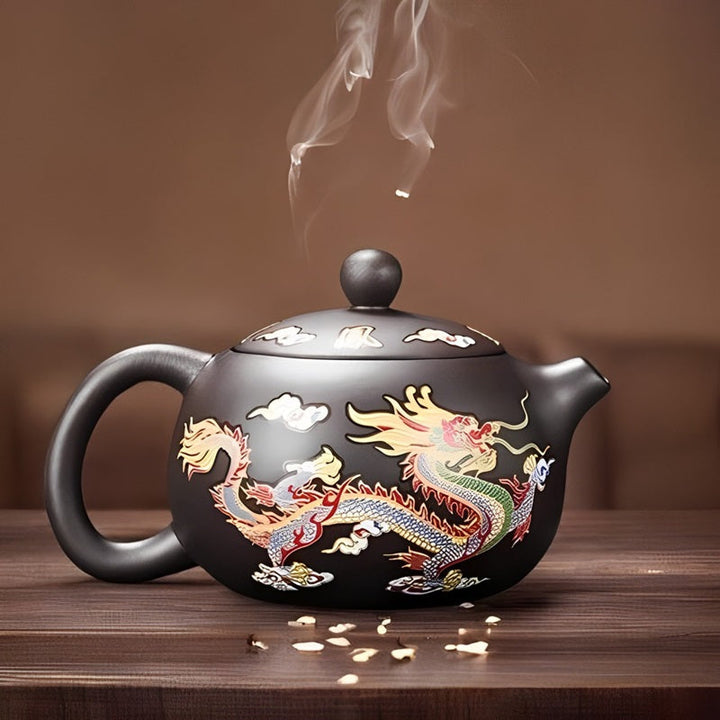 Ceramic Teapot with Dragon and Phoenix Design Color-Changing Feature - Lenila