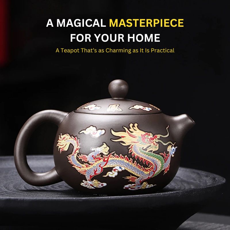Ceramic Teapot with Dragon and Phoenix Design Color-Changing Feature