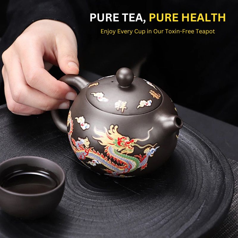 Ceramic Teapot with Dragon and Phoenix Design Color-Changing Feature