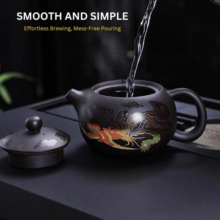 Ceramic Teapot with Dragon and Phoenix Design Color-Changing Feature