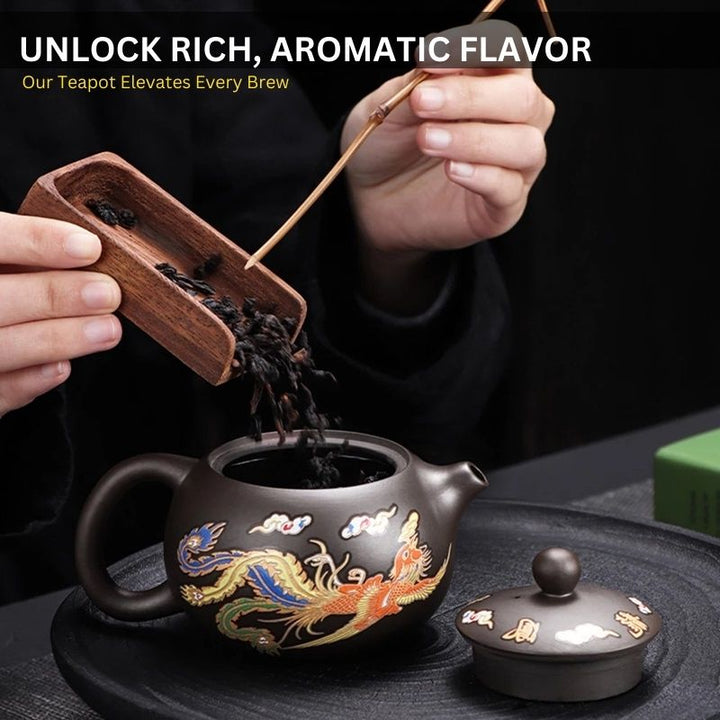 Ceramic Teapot with Dragon and Phoenix Design Color-Changing Feature